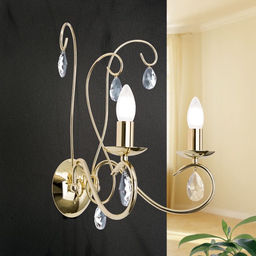 Kristāla sienas lampa ALESSIA 2xE14/40W/230V zelta