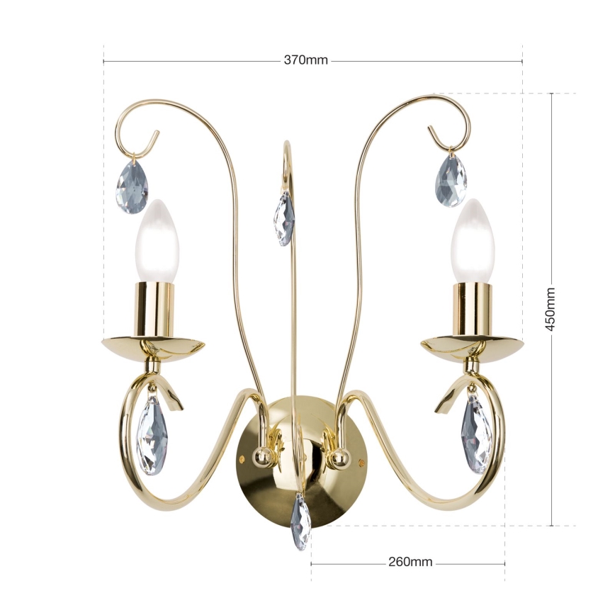 Kristāla sienas lampa ALESSIA 2xE14/40W/230V zelta