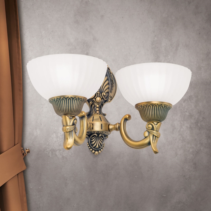 Sienas lampa ROCCA 2xE27/60W/230V bronza/balta