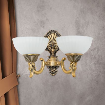 Sienas lampa ROCCA 2xE27/60W/230V bronza/balta