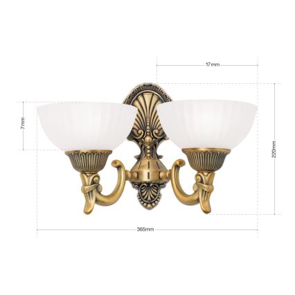 Sienas lampa ROCCA 2xE27/60W/230V bronza/balta