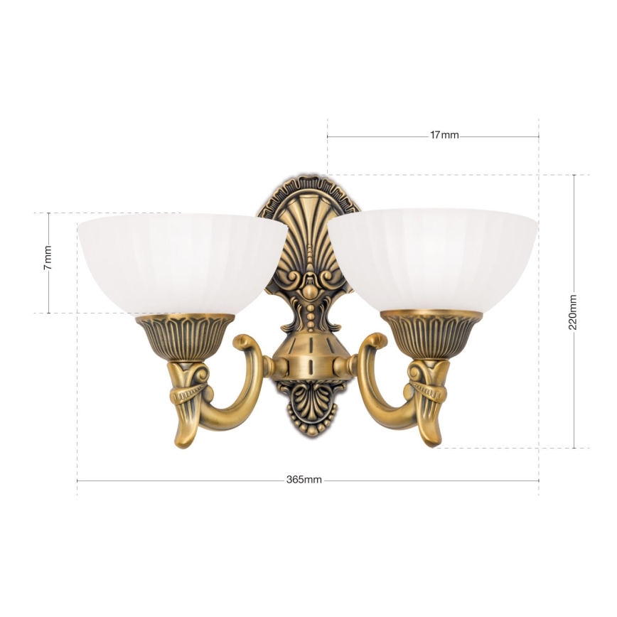 Sienas lampa ROCCA 2xE27/60W/230V bronza/balta