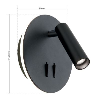LED Sienas starmetis LENNY LED/6W/230V + LED/3W melna