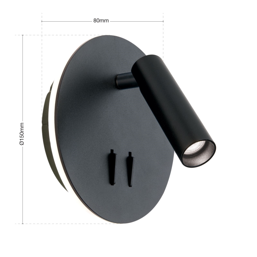 LED Sienas starmetis LENNY LED/6W/230V + LED/3W melna