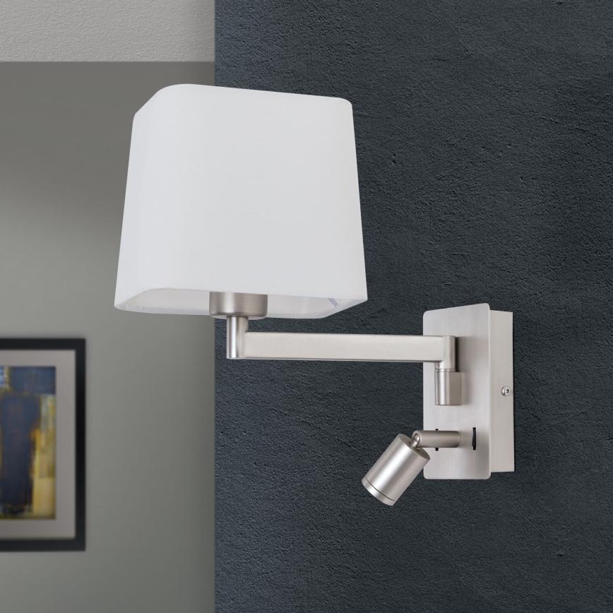LED Sienas lampa CARLTON 1xE27/40W/230V + LED/3W balta/matēts hroms