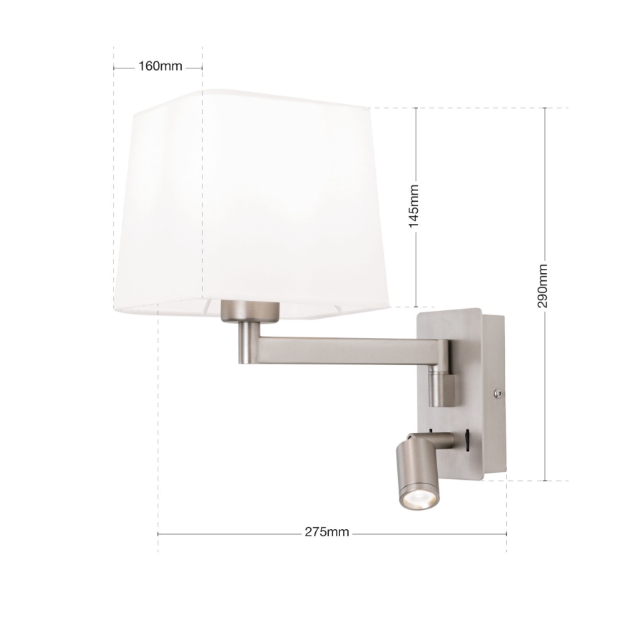 LED Sienas lampa CARLTON 1xE27/40W/230V + LED/3W balta/matēts hroms