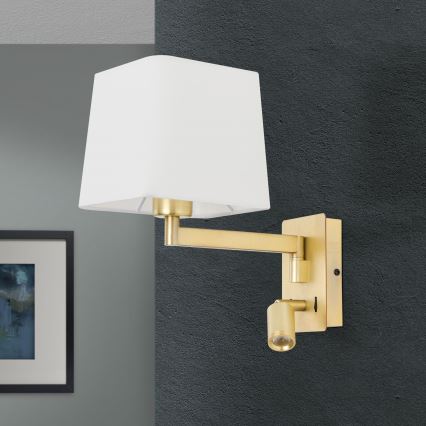 LED Sienas lampa CARLTON 1xE27/40W/230V + LED/3W balta/zelta