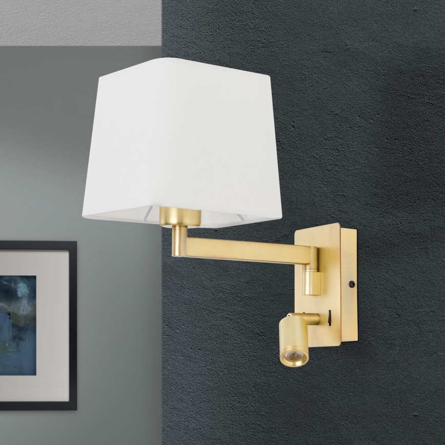 LED Sienas lampa CARLTON 1xE27/40W/230V + LED/3W balta/zelta