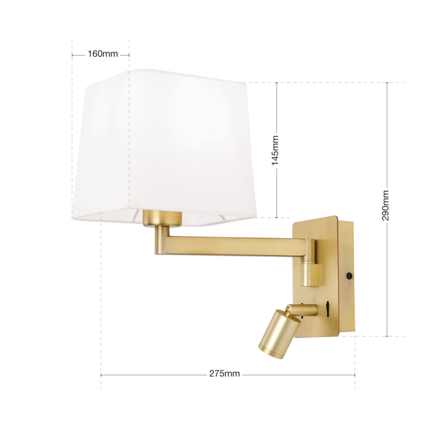 LED Sienas lampa CARLTON 1xE27/40W/230V + LED/3W balta/zelta