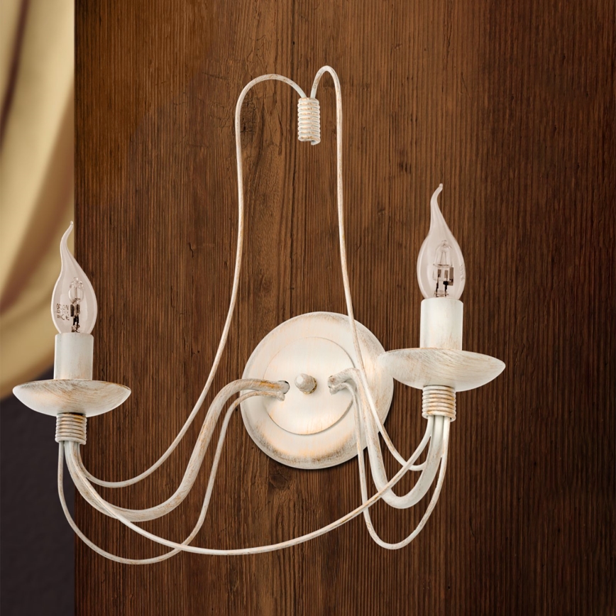 Sienas lampa VELA 2xE14/40W/230V balta/zelta/patina