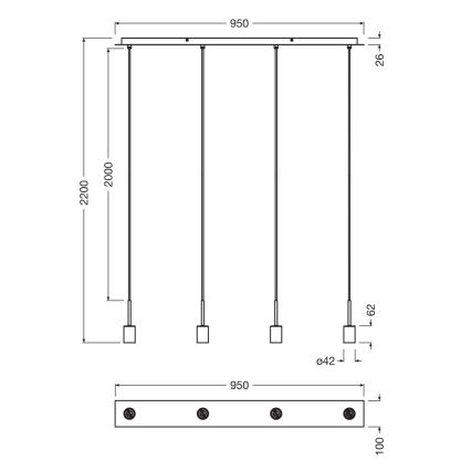 Osram - Barošanas kabelis NEEDLE PENDANT 4xE27/25W/230V antracīta krāsa