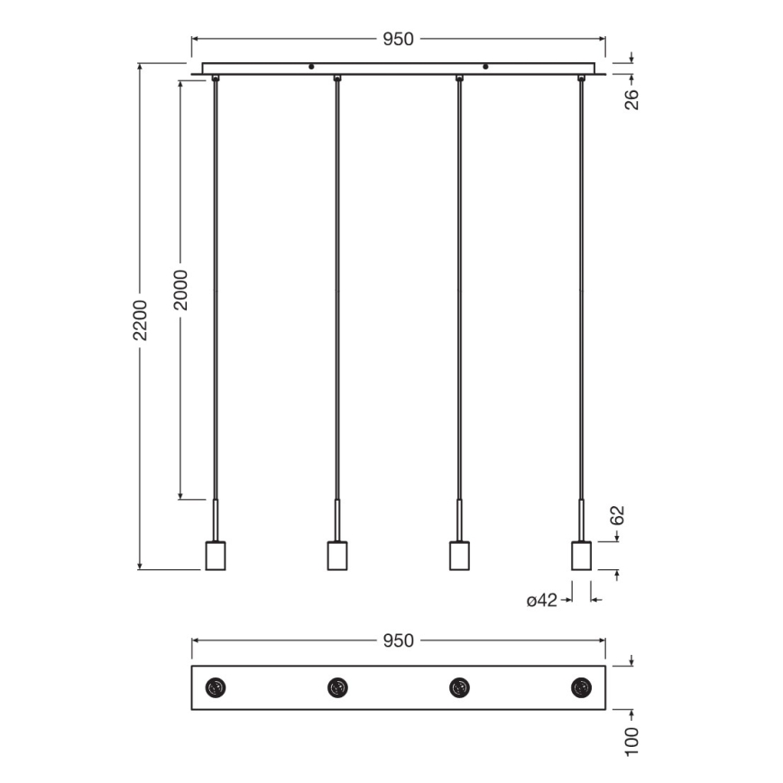 Osram - Barošanas kabelis NEEDLE PENDANT 4xE27/25W/230V antracīta krāsa