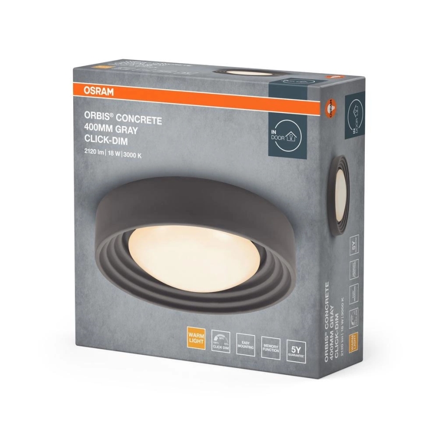 Osram - LED aptumšojams griestu gaismeklis ORBIS CONCRETE LED/18W/230V Ø 40 cm pelēks/betons