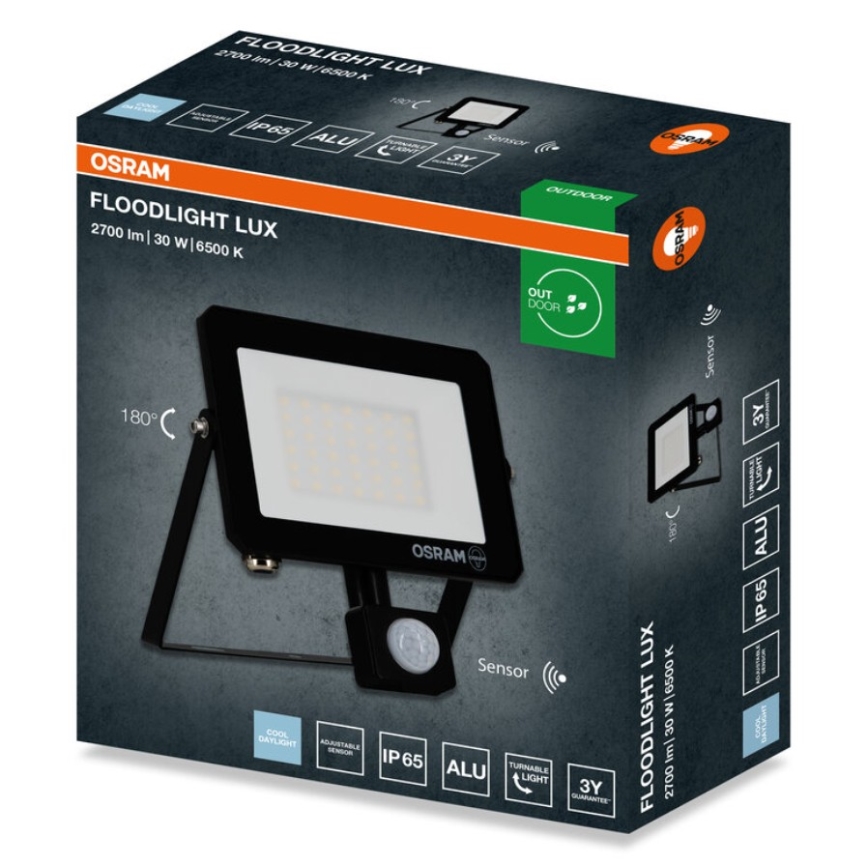 Osram FLOODLIGHT LED prožektors ar sensoru, 30W, 230V, 6500K, IP65