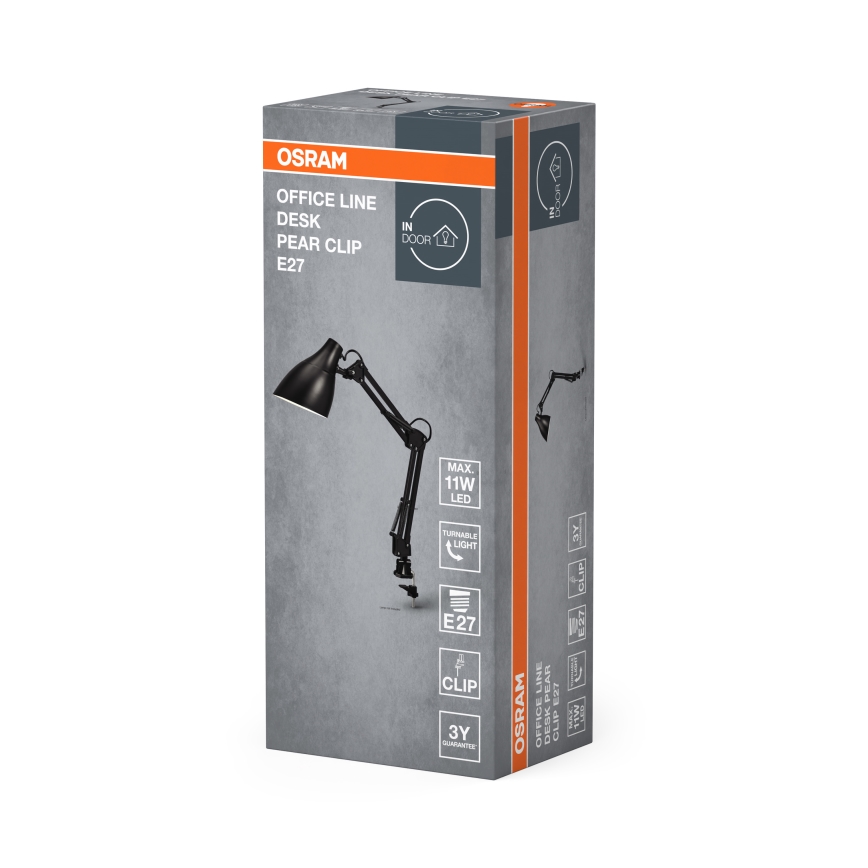 Osram - Galda lampa ar skavu DESK LINE 1xE27/11W/230V melna