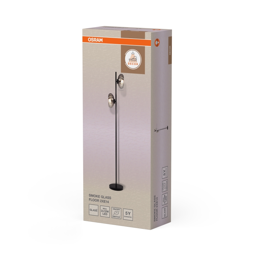 Osram - Grīdas lampa DECOR SMOKE 2xE14/12W/230V melna/dūmaina pelēka