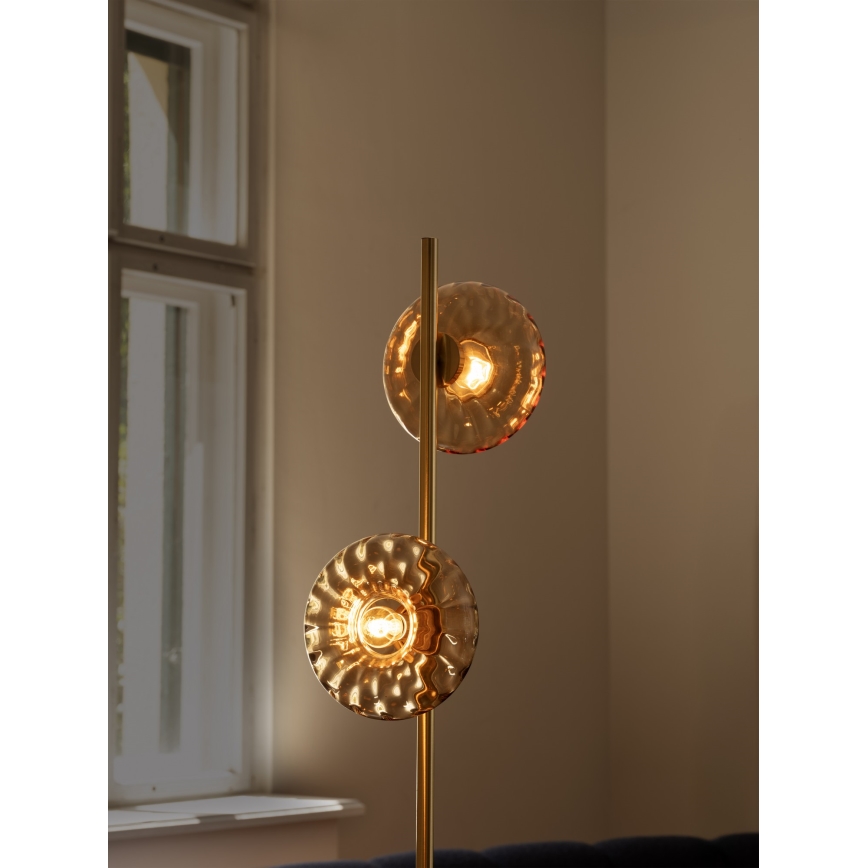 Osram - Grīdas lampa GOLD GLASS 2xE14/12W/230V zelta/dūmaina bēša