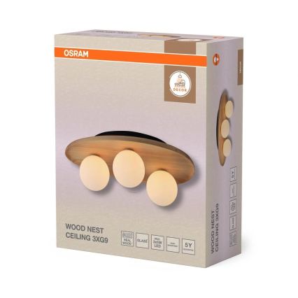Osram - Griestu gaismeklis WOOD NEST 3xG9/5W/230V kaučuka koks