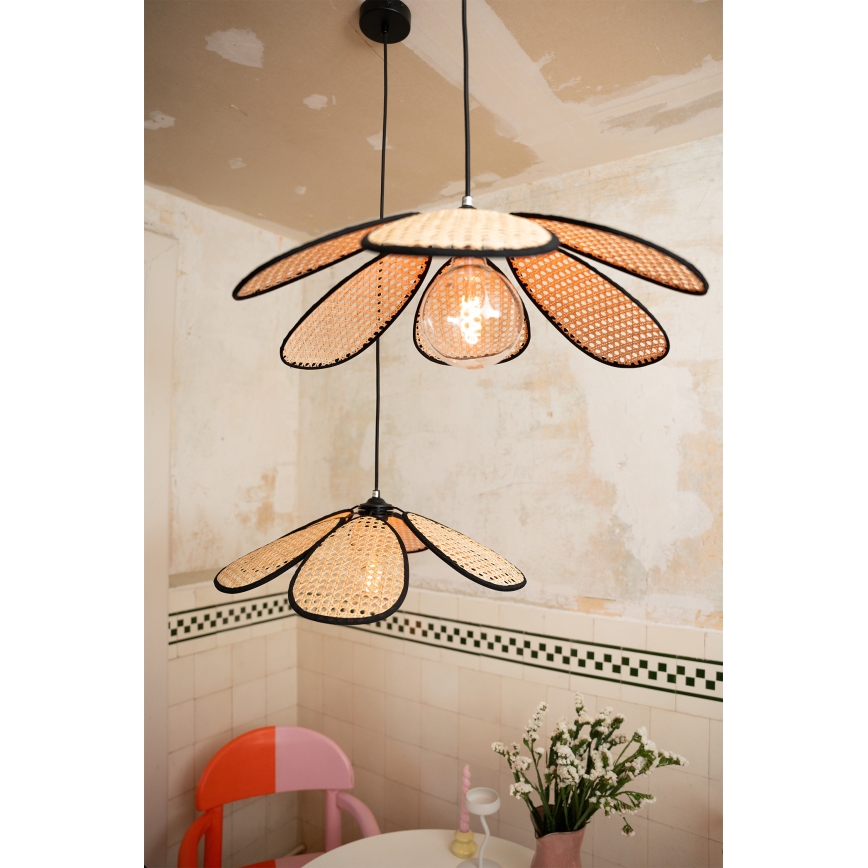 Osram - Karājoša lampa uz troses DECOR RATTAN 1xE27/15W/230V Ø 58 cm, bēša/melna