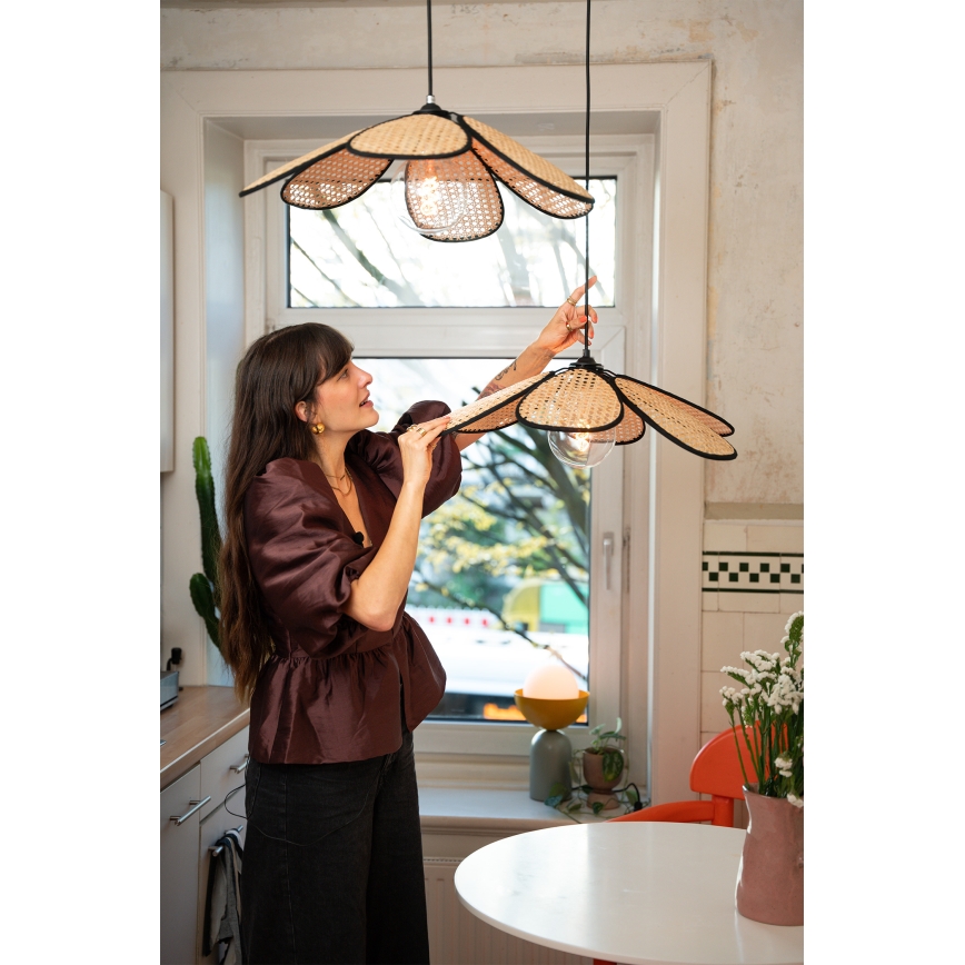 Osram - Karājoša lampa uz troses DECOR RATTAN 1xE27/15W/230V Ø 58 cm, bēša/melna