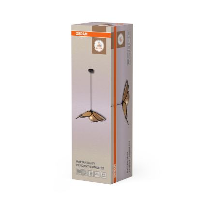 Osram - Karājoša lampa uz troses DECOR RATTAN 1xE27/15W/230V Ø 58 cm, bēša/melna