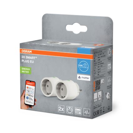 Osram - komplekts 2x viedās SCHUKO kontaktligzdas SMART+ MATTER 2300W/230V/10A Wi-Fi, baltas