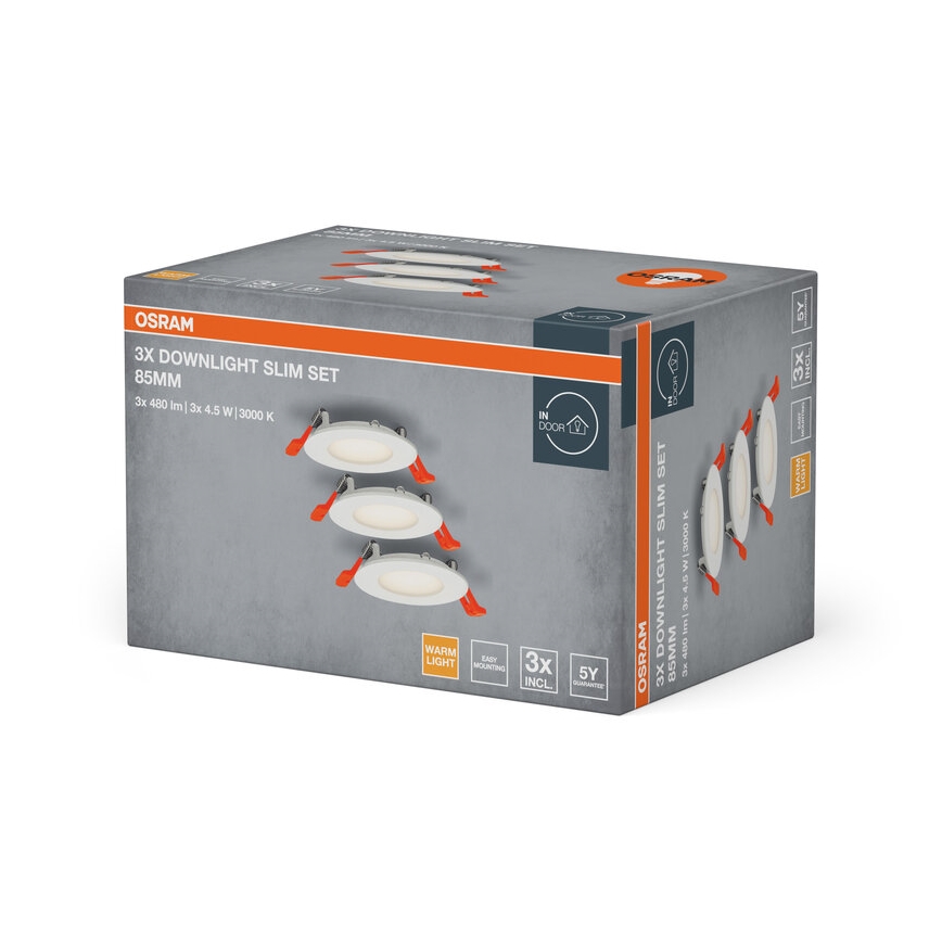 Osram - Komplekts 3x LED ieliekamie griestu gaismekļi SLIM LED/4,5W/230V