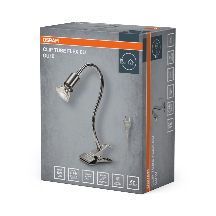 Osram - Lampa ar skavu CLIP TUBE FLEX 1xGU10/5W/230V matēts hroms