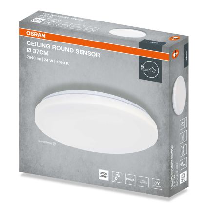 Osram - CEILING ROUND LED griestu lampa ar krēslas sensoru, 24 W, 230 V, 4000 K, Ø 37 cm, balta