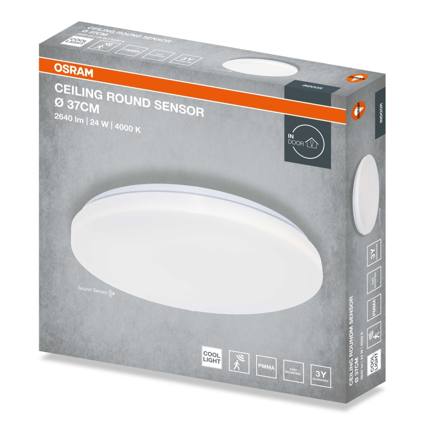 Osram - CEILING ROUND LED griestu lampa ar krēslas sensoru, 24 W, 230 V, 4000 K, Ø 37 cm, balta