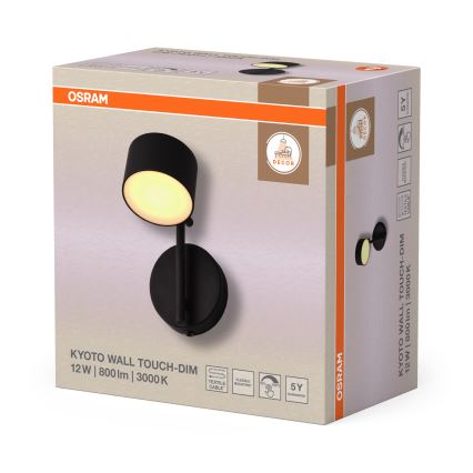 Osram - LED regulējams sienas skārienjūtīgs gaismeklis DECOR KYOTO LED/12W/230V CRI 90 melns