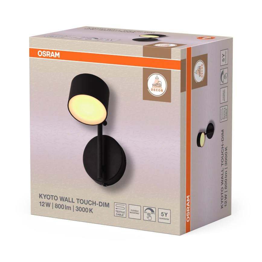 Osram - LED regulējams sienas skārienjūtīgs gaismeklis DECOR KYOTO LED/12W/230V CRI 90 melns