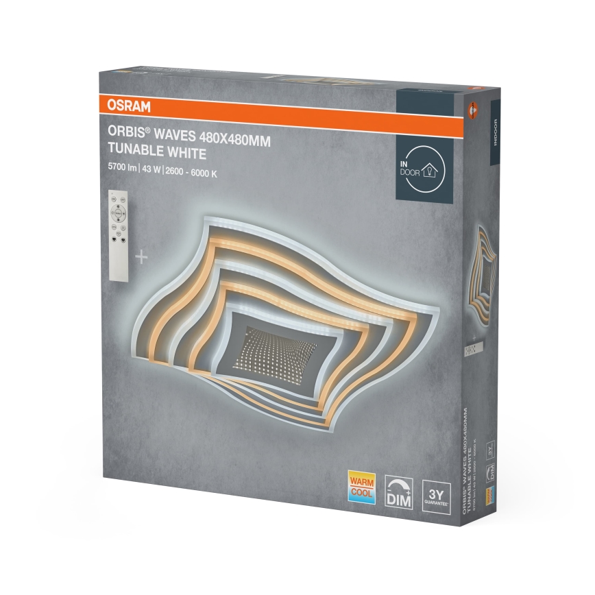 Osram - regulējama LED griestu lampa ORBIS WAVES LED/43W/230V 2600-6000K 48x48 cm balta + ar tālvadības pulti