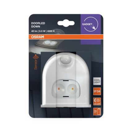 Osram - LED āra sienas gaismeklis ar sensoru DOORLED LED/0,5W/3xAA IP54 balts