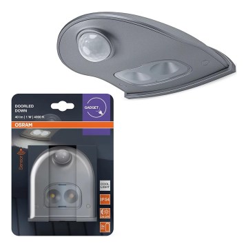Osram - LED āra sienas gaismeklis ar sensoru DOORLED LED/0,5W/3xAA IP54 sudraba krāsā