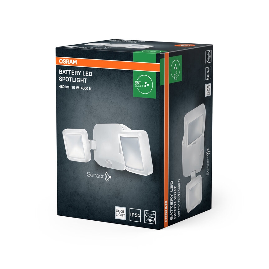 Osram - LED āra sienas prožektors ar sensoru BATTERY 2xLED/5W/4xD IP54
