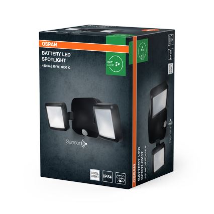 Osram - LED āra sienas prožektors ar sensoru BATTERY 2xLED/5W/4xD IP54