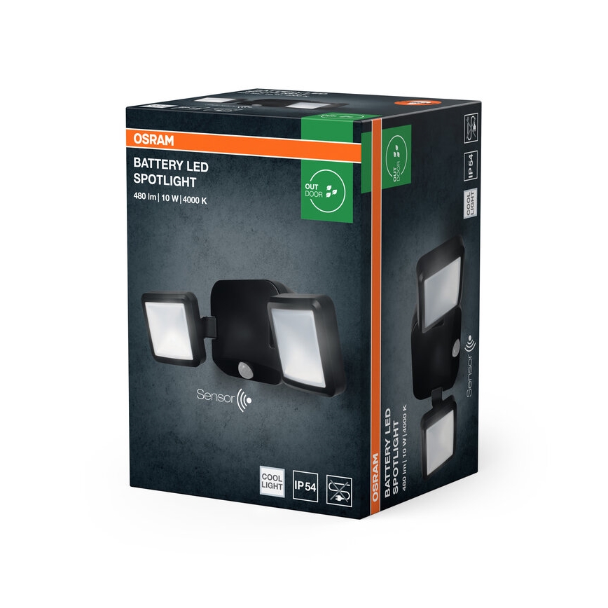 Osram - LED āra sienas prožektors ar sensoru BATTERY 2xLED/5W/4xD IP54
