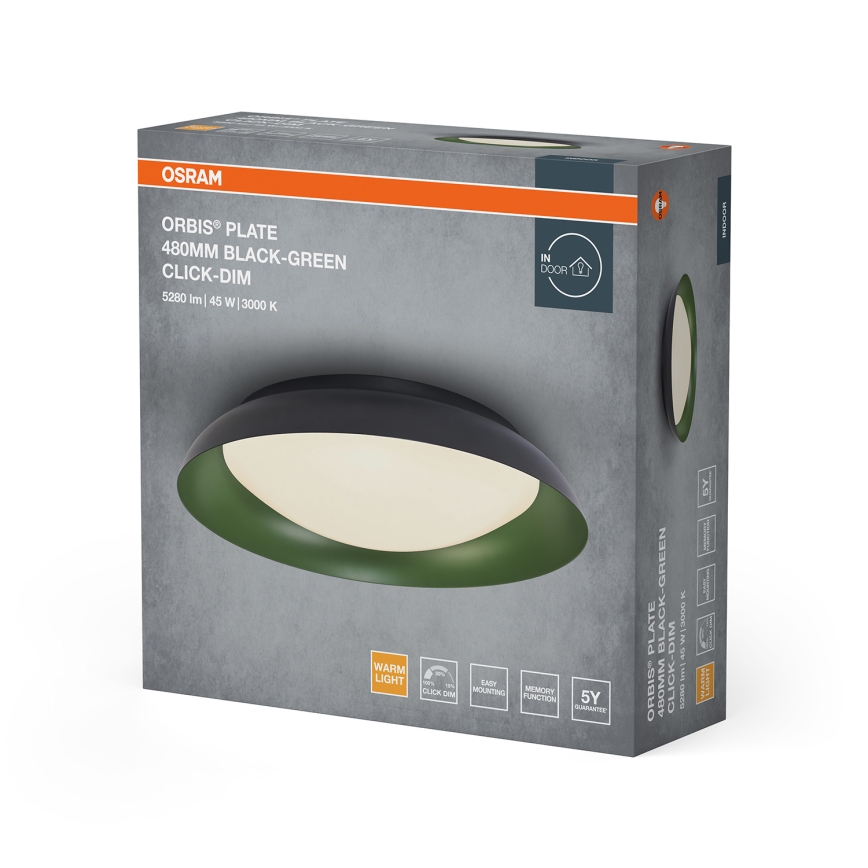 Osram - LED griestu lampa ar regulējamu spilgtumu ORBIS PLATE LED/45W/230V Ø 48 cm zaļa/melna