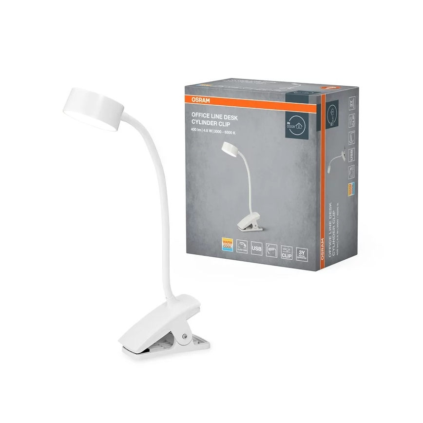 Osram - LED regulējamā galda lampa ar skavu OFFICE LINE LED/4,8W/230V 3000/4000/6500K balta