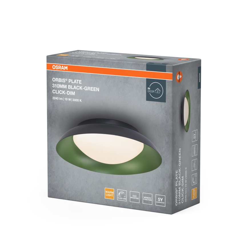 Osram - LED dimmējama griestu lampa ORBIS PLATE LED/19W/230V Ø 31 cm zaļa/melna