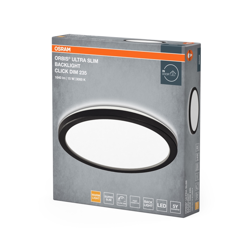 Osram - LED griestu gaismeklis ORBIS ULTRA SLIM LED, ar regulējamu spilgtumu, 15W/230V, 3000K, Ø 23,5 cm, melns