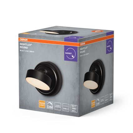 Osram - NIGHTLUX LED sienas gaismeklis ar regulējamu spilgtumu, uzlādējams, ar skārienvadību, LED/1,8W/5V, melns