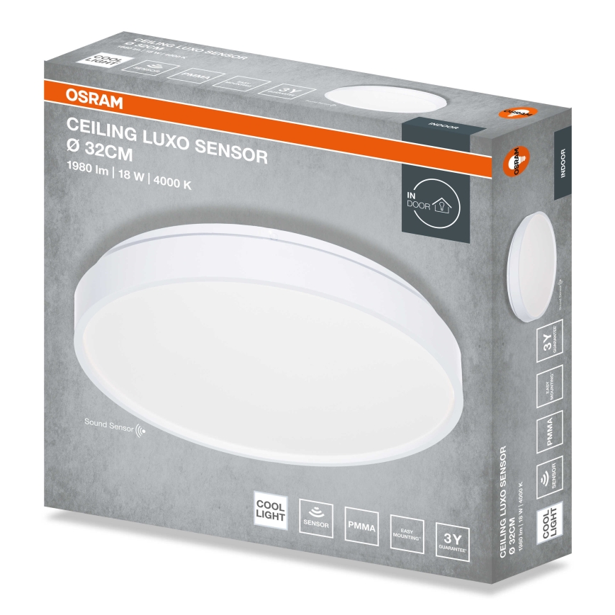 Osram - LED griestu gaismeklis ar krēslas sensoru CEILING LUXO LED/18W/230V Ø 32 cm balts