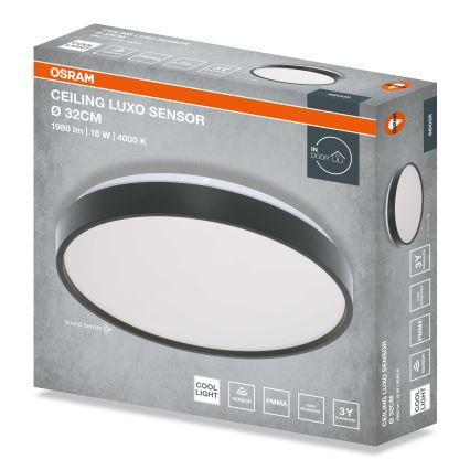 Osram - LED griestu gaismeklis ar krēslas sensoru CEILING LUXO LED/18W/230V Ø 32 cm melns