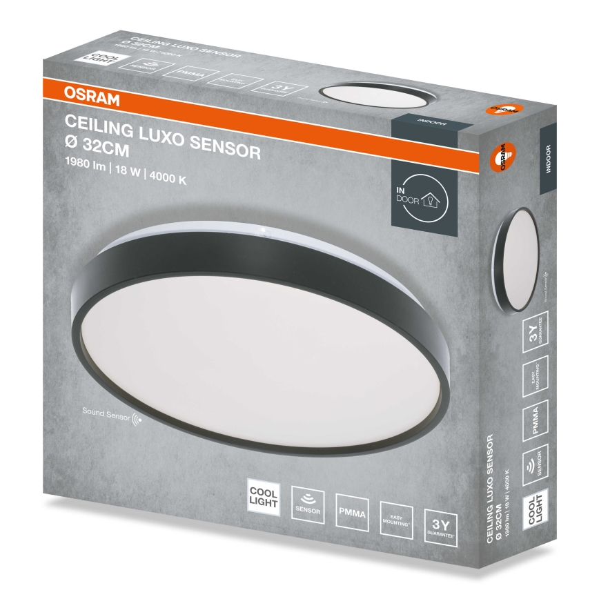 Osram - LED griestu gaismeklis ar krēslas sensoru CEILING LUXO LED/18W/230V Ø 32 cm melns