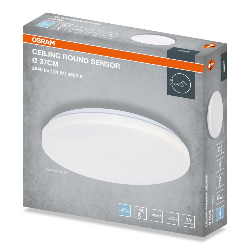 Osram - LED vannas istabas griestu lampa ar krēslas sensoru CEILING ROUND LED/24W/230V 6500K Ø 37 cm balta