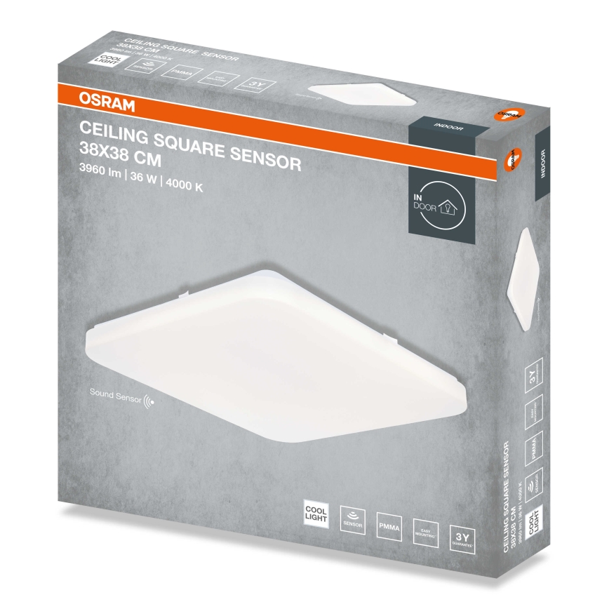 Osram - LED griestu gaismeklis ar krēslas sensoru CEILING SQUARE LED/36W/230V 4000K 38x38 cm balts