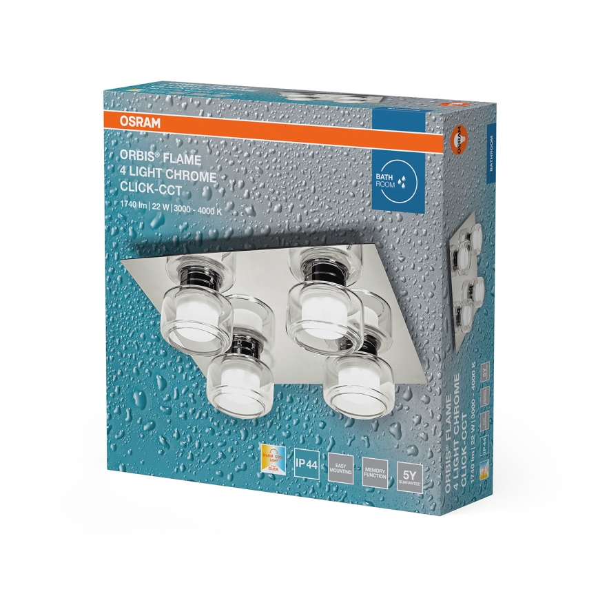 Osram - LED vannas istabas griestu gaismeklis ORBIS FLAME 4xLED/5,5W/230V 3000/4000K IP44 glancēts hroms
