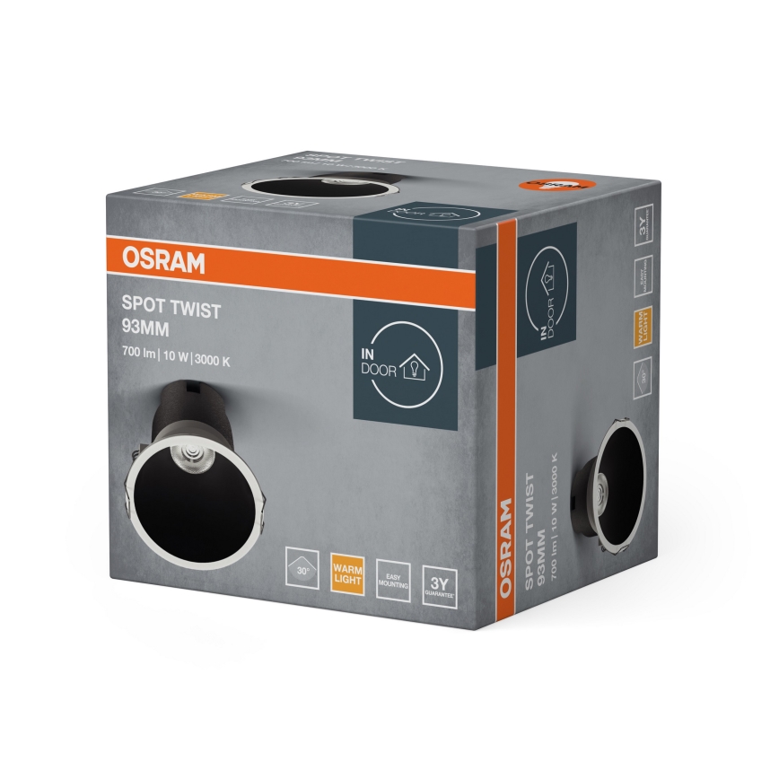 Osram - LED iebūvējamais gaismeklis SPOT TWIST LED/10W/230V 3000K Ø 9,3 cm balts/melns